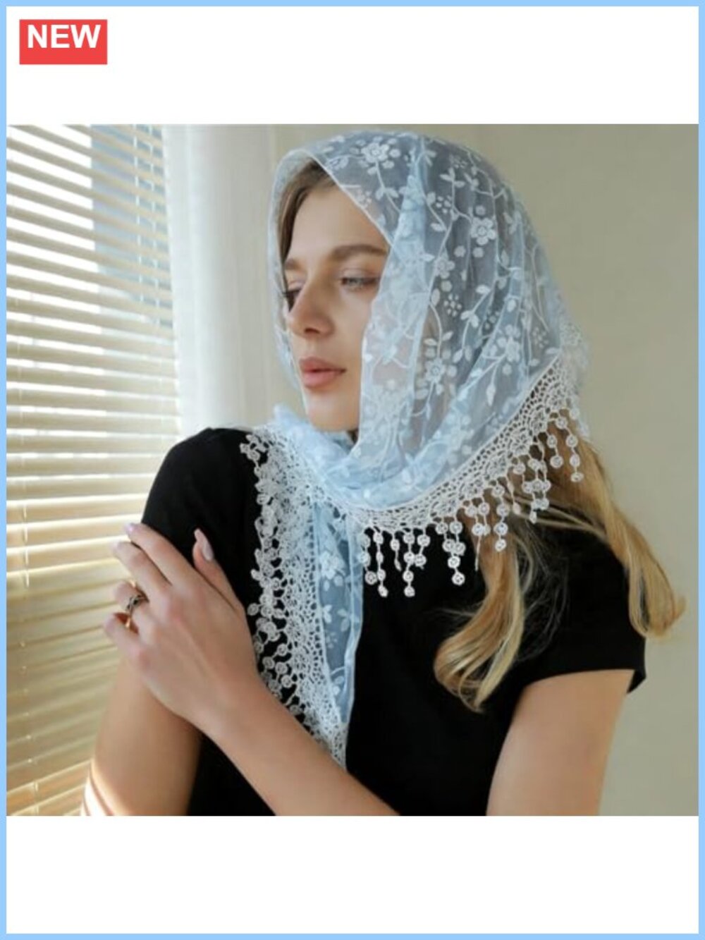 Sheer Floral Embroidered Scarf with Lace Trim Fringed Shawl Lightweight Evening